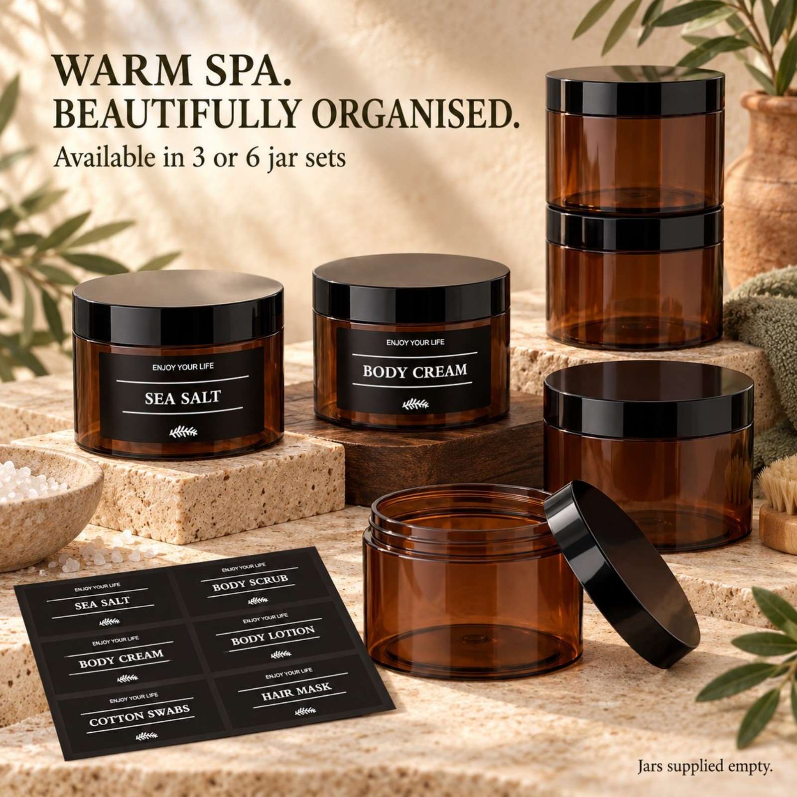Hair Care - 3PCS Bathroom Storage Jars with Labels