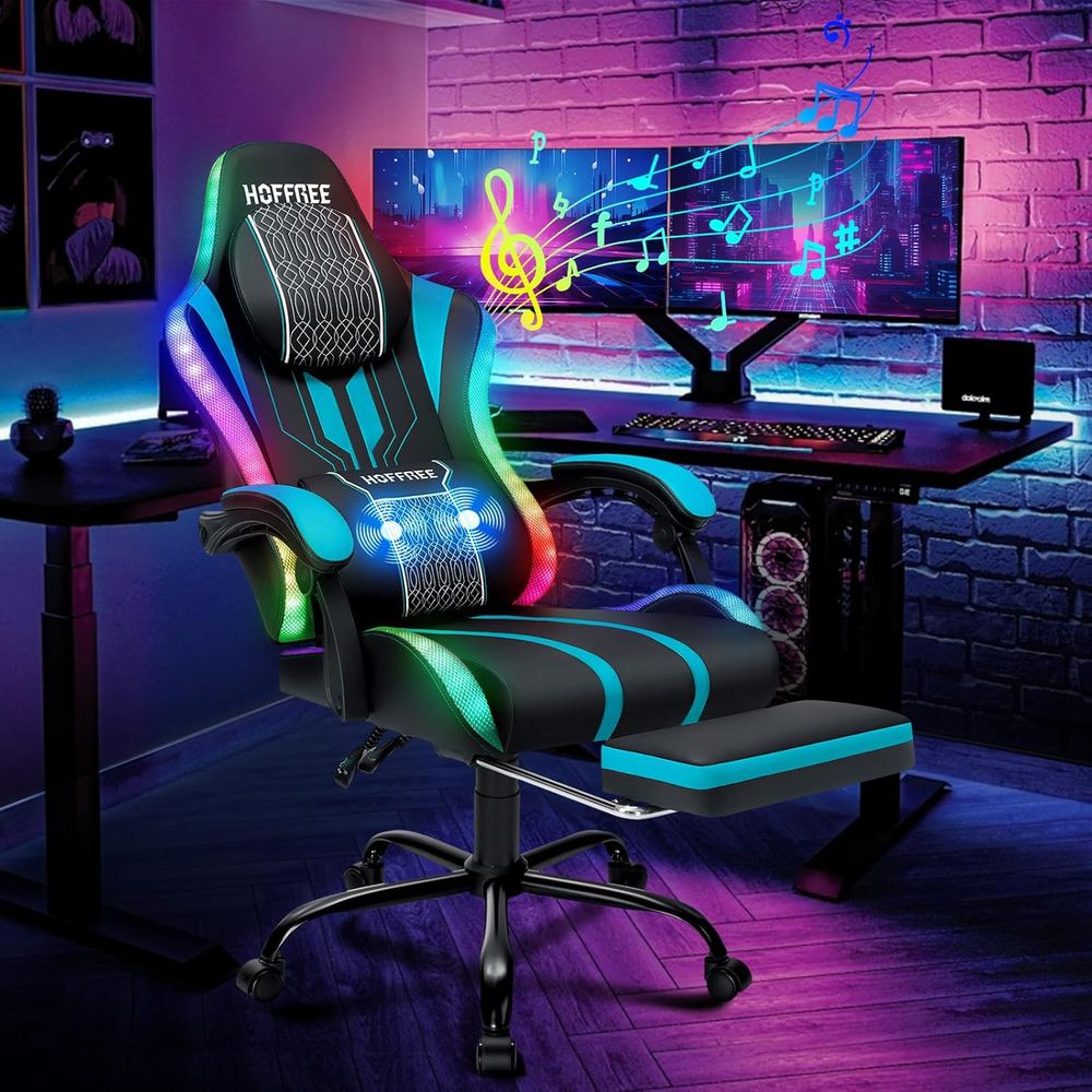 Gaming Chair with LED Lights S - Massage 评论和价格